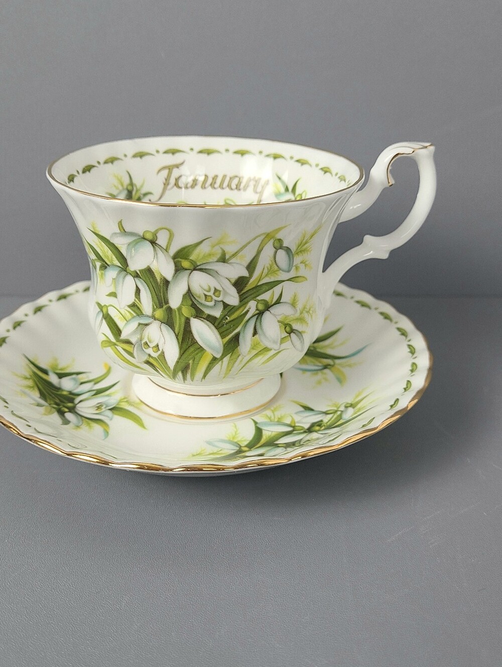 Royal Albert January Snowdrops Flower Of The Month Teacup Saucer Set